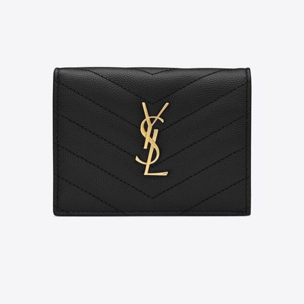 YSL Saint Laurent Black Gran de Poudre Wallet